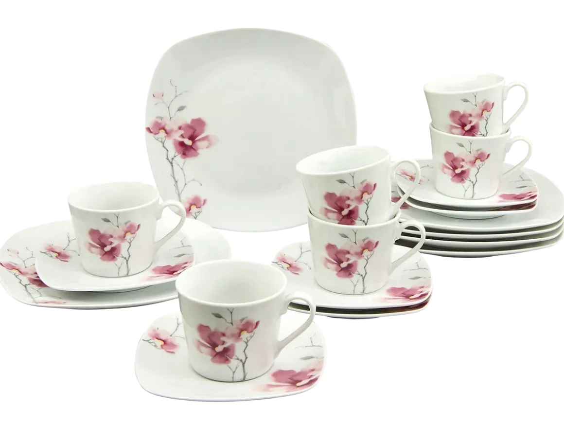 CreaTable 18-tlg Kaffeeservice Aiko Weiß-Rosa